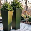WORTH Garden Large Metal Glazed Planter Set of 2 (25" + 28"), Luxurious Glossy Finish Green Tall Square Tapered Steel Plant Pot, Decor Flower Pot Indoor & Outdoor, Drainage Hole & Dual-Purpose Saucer by CozyNest Decor