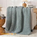 Chunky Knit Blanket Throw, 100% Hand Knit Throw Blanket Handmade Chenille Cable Knit Throw for Couch, Stylish Cozy Soft Rope Knot Crochet Blanket for Home Decor, Chambray Blue, 50x60 Inches by CozyNest Decor