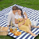 Striped Picnic Blankets 80” x 80” Extra Large Waterproof and Foldable Beach Blanket, Oversized Blue and White Outdoor Blanket for Camping, Travel, Park, Grass, Patio (Blue & White, 80" x 80") by TinyTreasures Baby Boutique