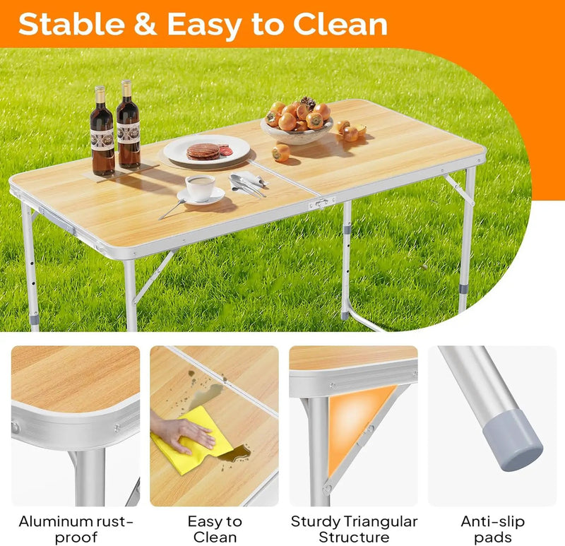 VINGLI 4FT White Folding Table with Carrying Handle Height Adjustable Lightweight Fold Up Portable for Indoor Outdoor Picnic,Camping,Hiking,Fishing,BBQ …, photo 4 of 6