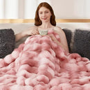 Luxury 1000GSM Faux Rabbit Fur Throw Blanket for Woman, Super Heavy Warm Cozy Blankets for Her for Couch Bed Sofa, Bubble Plush Fuzzy Elegant Soft Reversible Mink Blanket for Living Room Bedroom, Pink by CozyNest Decor