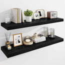 Marsmiles 39" Floating Shelves for Wall, Wooden Shelves with Invisible Brackets Set of 2, Rustic Farmhouse Wall Mounted Shelf for Kitchen Bathroom Living Room Study, Black