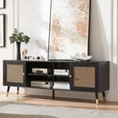 JYED Mid Century Modern TV Stand and Console for TVs Up to 75" - Black Entertainment Center, 2 Gold Metal Mesh Doors & MDF Wood Grain, 15.8" D x 66" W x 23.5" H by CozyNest Decor
