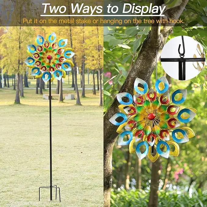 Yard Garden Wind Spinners with Stake - Large Outdoor Metal Wind Spinners, Lawn Yard Art Garden Decor (24" W x 84" H), photo 2 of 7