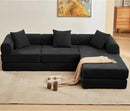 107" Oversized Convertible Sleeper Sofa Bed, Corduroy L Shape Sectional Couch, Folding Sofa Bed with Side Pocket, Modern Cloud Floor Mattress Couch, Modular Sofa for Living Room, Black by CozyNest Decor