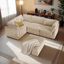 Modular Sectional Sofa with Chaise, U-Shaped 5-Seater Cloud Couch for Living Room, Plush Corduroy Fabric, Includes Movable Ottoman, Beige by CozyNest Decor