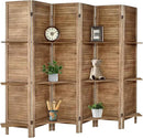 Room Divider with Shelves, Privacy Screen, Room Dividers and Folding Privacy Screens, 6 Panel Wood Temporary Wall Partition Separation Separator, Brown by CozyNest Decor