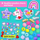 KRAFUN Unicorn Bracelet Craft Kit for Kids, Premium Wooden Beads, 14 Easy DIY Friendship Bracelets, Charms, Gem Stickers, Instructions, Gift for Girls by TinyTreasures Baby Boutique