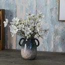 Blue Gradient Ceramic Vase with 2 Handles, Modern Farmhouse Decor, Rustic Terracotta Pottery, Decorative Clay Flower Vase, Centerpiece for Dining Table - 7 Inch by GreenHaven Gardens
