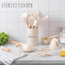 Country Kitchen Non Stick Silicone Utensil Set with Rounded Wood Handles for Cooking and Baking, 38 Piece Set, Khaki by CozyNest Decor