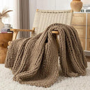 Chunky Knit Blanket Throw, 100% Hand Knit Throw Blanket Handmade Chenille Cable Knit Throw for Couch, Stylish Cozy Soft Rope Knot Crochet Blanket for Home Decor, Camel, 50x60 Inches by CozyNest Decor