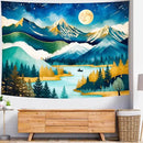 Delur Mountain Tapestry Boho Moon Stars Starry Night Tapestry Wall Hanging Forest Tree Nature Landscape Psychedelic Headboard for Bedroom Living Room Home Decor (70.8" x 92.5") by CozyNest Decor
