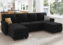 HONBAY Sectional Sofa with Storage Seat Velvet U Shaped Couch with Reversible Chaise Convertible Sectional Couches for Living Room,Black Velvet by CozyNest Decor