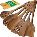 Riveira Walnut Wooden Spoons for Cooking Set of 6 – Natural Walnut Wooden Cooking Utensils, Wooden Spatula, Wooden Spoon - Premium Quality Wooden Utensil Set for Non-Toxic Cooking by CozyNest Decor