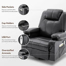 Swivel Rocker Recliner Chair with Heat and Massage, 360 Degree Swivel Rocking Single Sofa with Cup Holders and USB Port, Large Big Recliner Chair for Living Room (Leather, Black) by CozyNest Decor