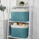 Bidtakay Foldable Storage Bins Set of 2 Tall Cloth Baskets 16" X 11.8" X 11.8" Decorative Organizers for Linen Closet (White & Teal) by TinyTreasures Baby Boutique