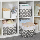 Bidtakay Basket Storage Bins Baskets for Organizing Set of 3 Collapsible Cloth Storage Linen Closet Organizer 15 X 11 X 9.5 Inches Large Foldable Baskets for Shelves (White&Quatrefoil Grey) by TinyTreasures Baby Boutique