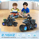 Eulogia Remote Control Motorcycle Toys New Upgraded RGB Wheels Lights, RC Motorbike with 2-in-1 Remote, Gesture Sensing Stunts Dirt Bike, 360° Rotating High Speed Motocross Car for Boys Girls Gift by TinyTreasures Baby Boutique