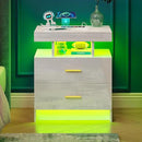 Night Stand with Light, High Gloss Nightstand with USB/Wireless Charging Station, LED White Nightstands with Storage Drawers, RGB Side End Table for Bedroom Furniture（White by CozyNest Decor
