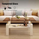 Glass Coffee Table Rectangle Living Room Center Table, with Brown Tempered Glass Tabletop and White MDF Layer,for Living Room and Office, Brown+White by CozyNest Decor