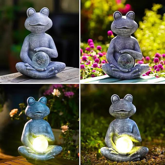 Meditating Yoga Frog Statue with Solar LED Light Ball - 10L x 11.1H Zen Garden Frog Figurines for Home and Garden Decor, Frog Decorations Gift Ideas, Frog Gifts for Women Mom, photo 6 of 7