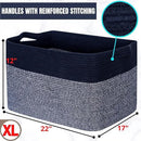 MINTWOOD Design 22in Extra Large Blanket Basket Holder for Living Room, Rectangle Rope Woven Storage Bin with Handles for Laundry, Pool Towels, and Shoes, Dog Toy Box Organizer, Navy Blue by GreenHaven Gardens