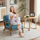 Karl home Accent Chair Wide Armrest Mid-Century Lounge Chair Linen Fabric Armchair with Lumbar Pillow & Solid Wood Frame for Living Room, Bedroom, Balcony, Cyan-Blue by CozyNest Decor