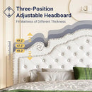 Allewie King Bed Frame with Adjustable Velvet Tiara Headboard, Upholstered Diamond Button Tufted Platform Bed, Wood Slats Support, No Box Spring Needed, Mattress Foundation, Easy Assembly, White by CozyNest Decor