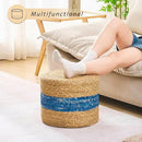 Handwoven Water Hyacinth Ottoman Pouf, Round Outdoor Footstool with Sturdy Frame, No Assembly Needed, Boho Accent Stool for Indoor & Outdoor Use – Patio, Balcony, Living Room (Blue) by CozyNest Decor