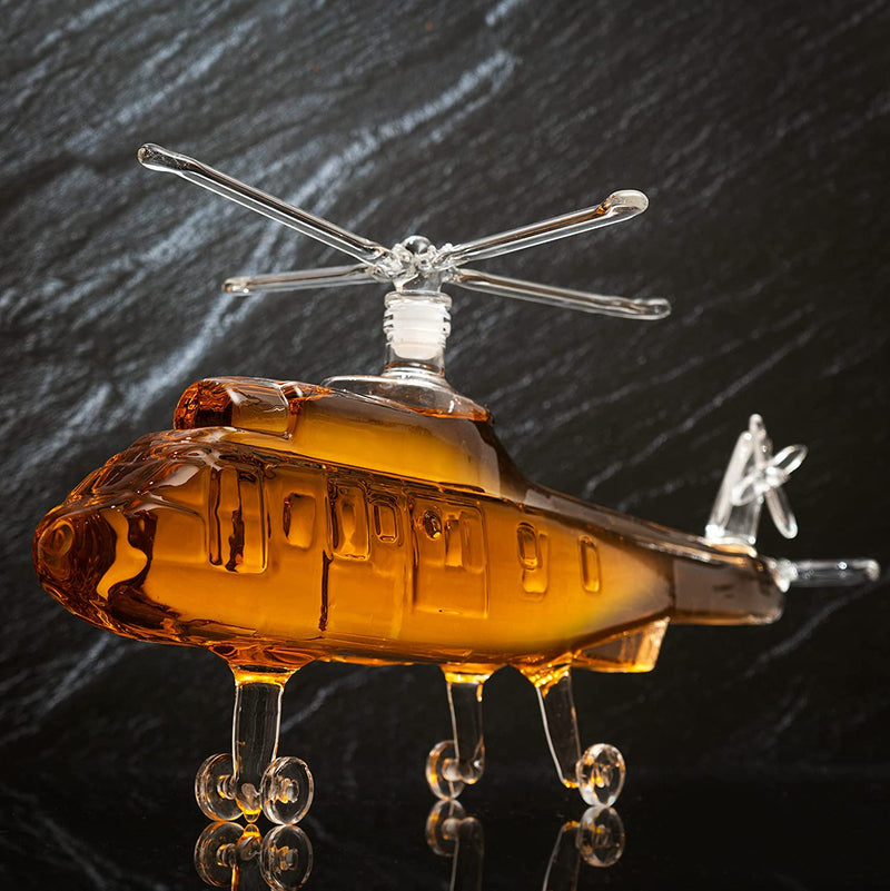 Helicopter Wine & Whiskey Decanter Black Hawk Chopper 8" x 16" The Wine Savant - Heli Gifts for Men - Glass Helicopter Figurine Gift, Bourbon and Scotch Decanter - Military Veteran Gifts - 750ml