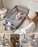 AirClub 4 in 1 Baby Bassinet Bedside Sleeper, 4 Functions Crib, Playard, Portable Changing Table, Bassinet for Newborn Baby, Bedsaide Bed w/Wheels&Brakes by TinyTreasures Baby Boutique