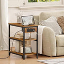 HOOBRO End Table with Charging Station, Simple Rustic Side Table with 3-Tier Storage Shelf, Narrow Nightstand for Small Spaces, for Living Room, Industrial Design, Rustic Brown and Black BF149UBZ01 by CozyNest Decor