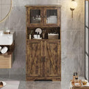 GarveeHome 54in Tall Bathroom Cabinet, Farmhouse Storage Cabinet with Glass Doors and Adjustable Shelves, Freestanding Kitchen Pantry Cabinets, Cupboard for Living Room, Dining Room, Rustic Brown