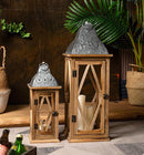 Large Farmhouse Wooden Metal Lantern Set of 2, Rustic Decorative Floor Candle Lanterns, Indoor/Outdoor Hanging Lanterns for Home Decor (No Glass) by CozyNest Decor