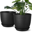 Plant Pots 8 Inch Set of 2, Flower Pots with Multi Mesh Drainage Holes, Planters for Indoor Outdoor Garden Plants and Flowers (Black) by GreenHaven Gardens
