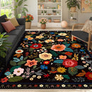 Floral 8x10 Area Rug Machine Washable Soft Print Boho Carpet Non Slip Doormat Low Pile Flower Area Rugs for Living Room Bedroom Nursery Kitchen Dining Room Indoor-Black by TinyTreasures Baby Boutique