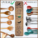 Wooden Spoons for Cooking - 8 Piece Natural Teak Kitchen Utensil Set Non Toxic - Teak Wooden Utensils with Spoon Rest and Holder by CozyNest Decor