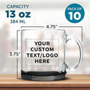 Custom Libbey Clear Glass Coffee Mugs 13 oz. Set of 10, Personalized Bulk Pack - Perfect for Coffee, Tea, Espresso, Hot Cocoa, Other Beverages - Black Bottom by TinyTreasures Baby Boutique
