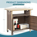 Outdoor Indoor Storage Cabinet with Rolling Wheels, Patio Serving Cart with Bar Table and Wicker Cabinet, Kitchen Island Prep Table, Beige by CozyNest Decor