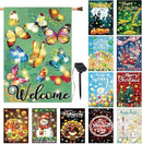 12 Pcs Solar Seasonal LED Garden Flags 28 x 40 Inch Double Sided Yard Flags Spring Easter Halloween Fall Thanksgiving Day Decorations Welcome Garden Flag Lawn Yard Outdoor Holiday Decoration by GreenHaven Gardens