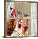 Visual Art Decor Rooster Decor Funny Chicken Picture Wall Decor Rustic Farmhouse Window Painting Framed 24x24 inch, Rustic Country Front Door Welcome Sign by CozyNest Decor