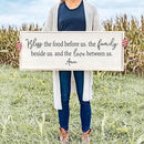 Bless the Food Before Us Sign Wall Decor 40"X15" Large Farmhouse Dining Room Wall Decor Framed Wood Rustic Home Wall Art Kitchen Decoration (White) by CozyNest Decor
