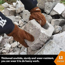 12 Pairs Bulk Leather Work Gloves for Men or Women for Gardening, Construction, Truck, Driving, Farm, Ranch, Woodworker, Soft, Cowhide Thickened, Water Resistant, Brown, Medium by GreenHaven Gardens