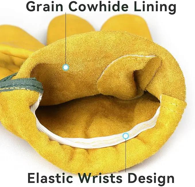 OZERO Leather Work Gloves Flex Grip Tough Cowhide Gardening Glove for Men and Women (Gold (5 Pairs), X-Large), photo 2 of 8