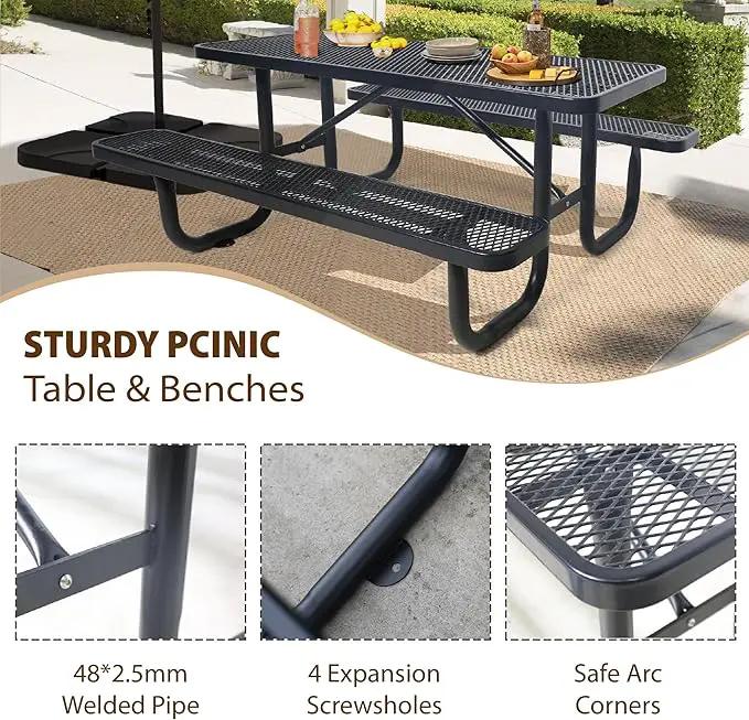 4FT Metal Picnic Tables for Outdoors, Commercial Rectangular Picnic Table and Bench Set for Outside, Patio, Garden, Backyard, Porch, Surface Mount, Black, photo 6 of 8