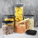 Urban Green Glass Jars with Black Bamboo Lids, food storage sets with airtight black lids, Glass Canisters Sets, Kitchen Organizing Jars (5 Sets of 27oz, 38oz, 66oz) by CozyNest Decor