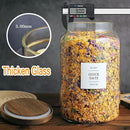 Set of 2 Large Glass Flour and Sugar Containers with 132 Pantry Labels - Glass Food Storage Jars with Airtight Bamboo Lid for Flour Pasta Candy Coffee Cookie and More(1 Gallon/4000 ml)