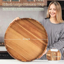Large Ottoman Tray, 22" Big Ottoman Tray for Living Room, Large Serving Tray with Handles for Coffee Table Kitchen Counter,Great Round Wooden Trays with 4 Round Coasters for Appetizers, Dinner by CozyNest Decor