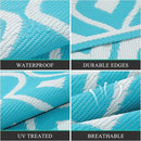 Pauwer Waterproof Outdoor Rug 9x12, Reversible Plastic Straw Patio Camping Rug, Indoor Outdoor RV Mat Carpet for Deck, Camper, Porch, Balcony, Backyard, Picnic, Geometric Teal by GreenHaven Gardens