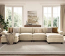 LINSY HOME Modular Sectional Sofa - 157'' Comfy Corduroy Cloud Sofa Oversized U Shaped Couch with Movable Ottoman, Soft Modern Sofa for Living Room Apartment, Beige by CozyNest Decor